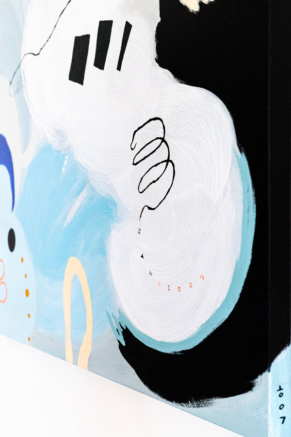 Large Original Abstract Playful Painting Sky Blue Modern Canvas Wall Art | Yoso (44"x44")