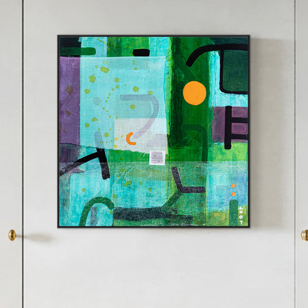 Original Abstract Green Painting Unique Mixed Media Modern Canvas Wall Art | giho-g (24"x24")