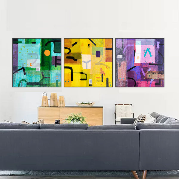 3 Set of Original Abstract Painting Unique Mixed Media Modern Canvas Wall Art | giho (3 Set) (24"x24")