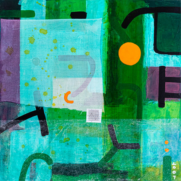 Original Abstract Green Painting Unique Mixed Media Modern Canvas Wall Art | giho-g (24"x24")