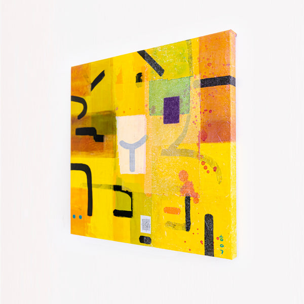 Original Abstract Yellow Painting Unique Mixed Media Modern Canvas Wall Art | giho-y (24"x24")
