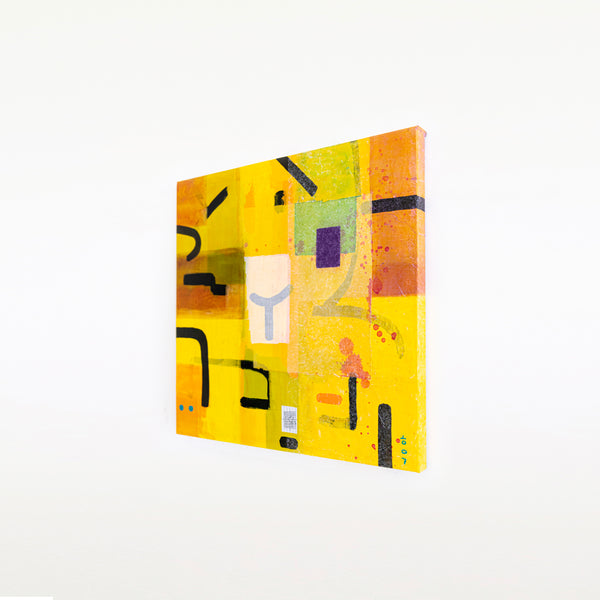 Original Abstract Yellow Painting Unique Mixed Media Modern Canvas Wall Art | giho-y (24"x24")