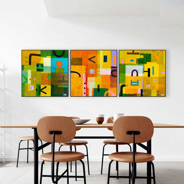 3 Set of Abstract Original Painting, Unique & Colorful Mixed Media Modern Canvas Wall Art | giho II (3 Set) (20"x20")
