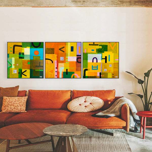 3 Set of Abstract Original Painting, Unique & Colorful Mixed Media Modern Canvas Wall Art | giho II (3 Set) (20"x20")