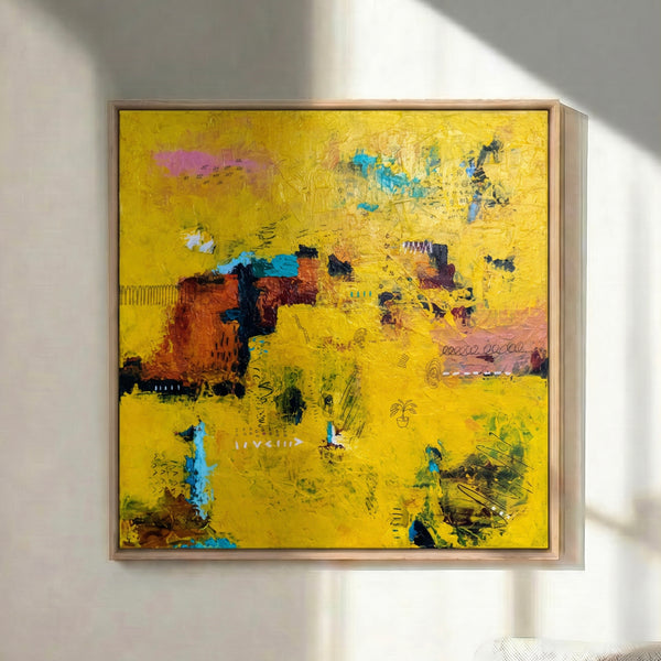 Vibrant Yellow Modern Abstract Wall Art — Original Oil Painting, Textured Canvas — "Sensus Gelb I" (20"x20") (20"x20" | 51x51cm)
