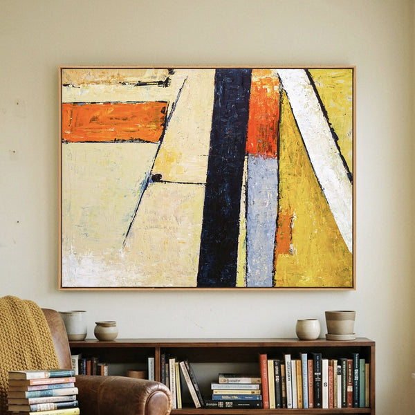Abstract Wall Art — Modern Orange Yellow Original Oil Painting, Textured Canvas — "Door (Horizontal Ver.)"