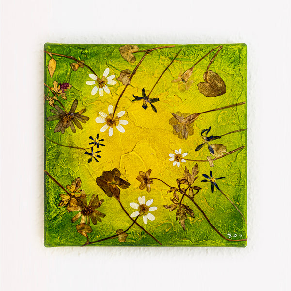 Vibrant Pink Boho Abstract Wall Art — Original Mixed Media Painting, Textured Canvas — "Florum-I" (8"x8") (8"x8" | 20x20cm)