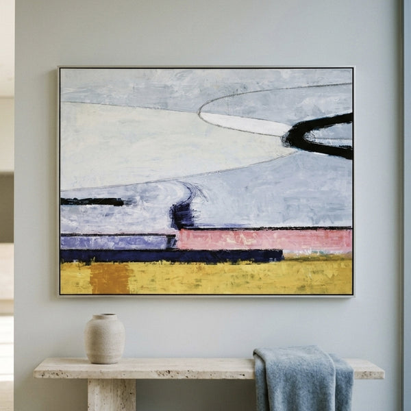 Abstract Wall Art Large Modern Pink Grey Original Oil Painting, Textured Canvas — "Parabola (Horizontal Ver.)"