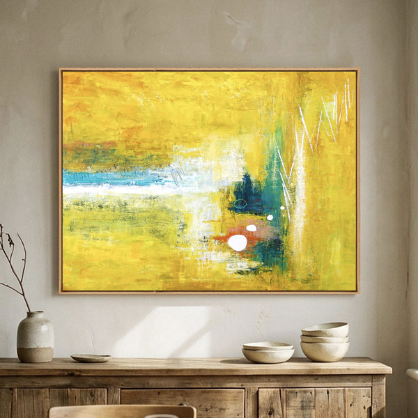 Vibrant Yellow Modern Abstract Wall Art — Original Textured Canvas Painting, Statement Large — "Ideation (Horizontal Ver.)"