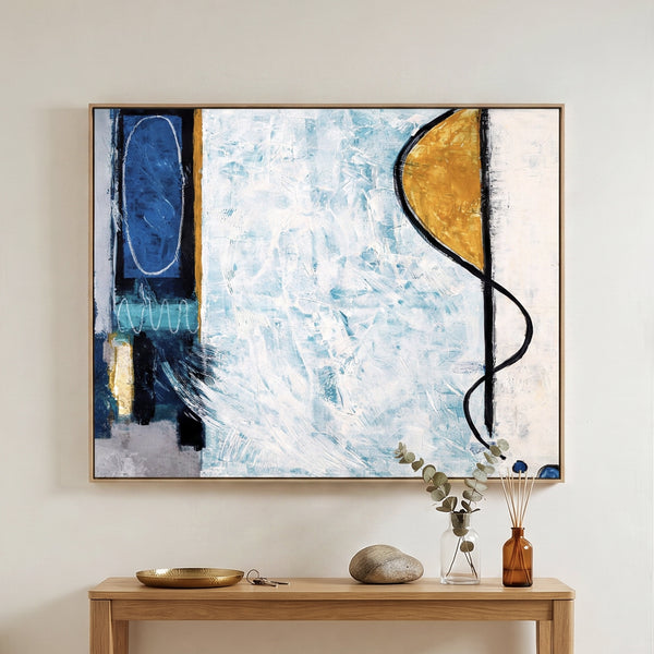 Abstract Wall Art — Serene Blue Modern Original Oil Painting, Textured Canvas Statement — "Pool (Horizontal Ver.)"
