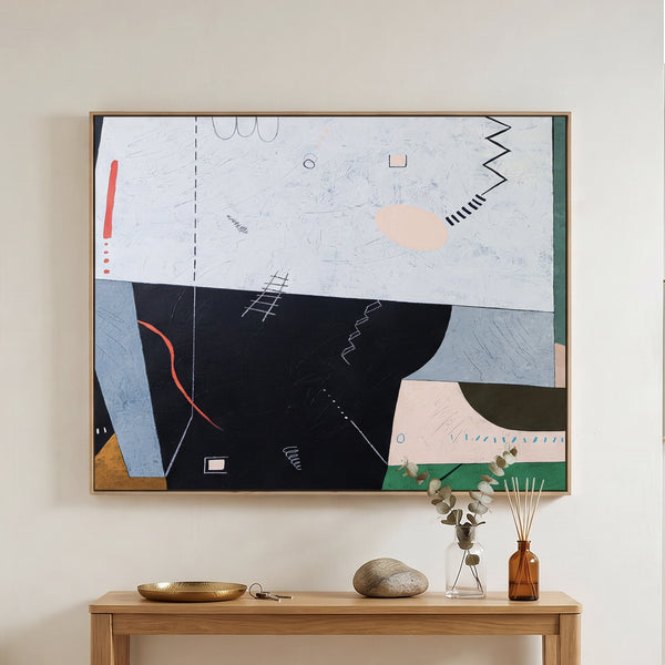 Abstract Wall Art, Moody Black Modern Original Oil Painting — Large Textured Canvas — "Albeit (Horizontal Ver.)"