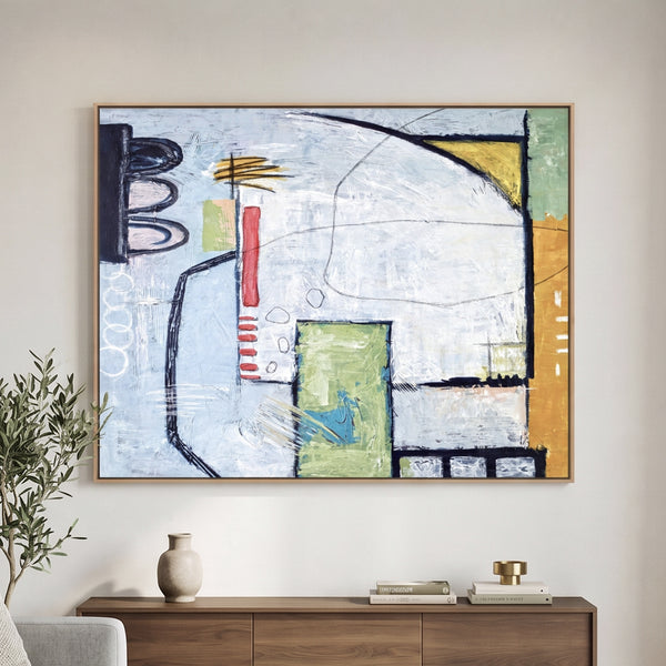 Moody Grey Abstract Wall Art — Large Original Oil Painting, Textured Canvas — "The Wait (Horizontal Ver.)"