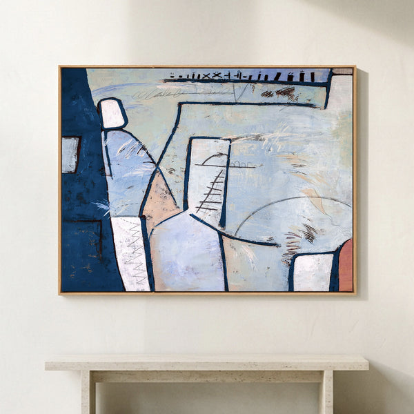 Cool Blue Modern Abstract Wall Art — Large Original Oil Painting, Textured Canvas — "Guess (Horizontal Ver.)"