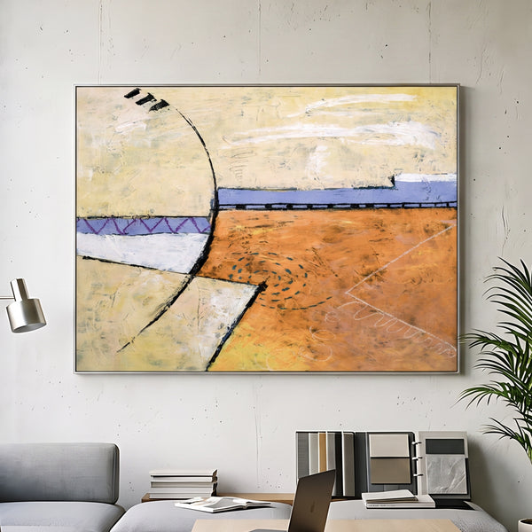 Bold Orange Modern Abstract Wall Art — Large Original Oil Painting, Textured Canvas — "Reception (Horizontal Ver.)"
