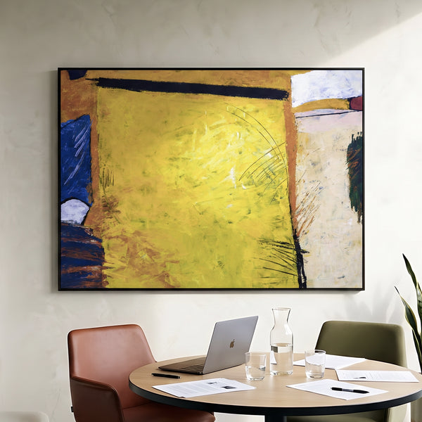 Vibrant Yellow Modern Abstract Wall Art — Large Original Oil Painting, Textured Canvas — "Sunshine (Horizontal Ver.)"