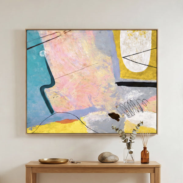 Pink Teal Abstract Wall Art — Large Modern Original Oil Painting, Textured Canvas — "Mindscape (Horizontal Ver.)"
