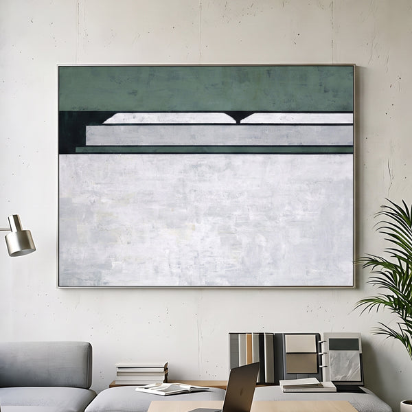 Large Moody Blue Abstract Wall Art — Original Oil Painting, Textured Canvas — "Room I (Horizontal Ver.)"
