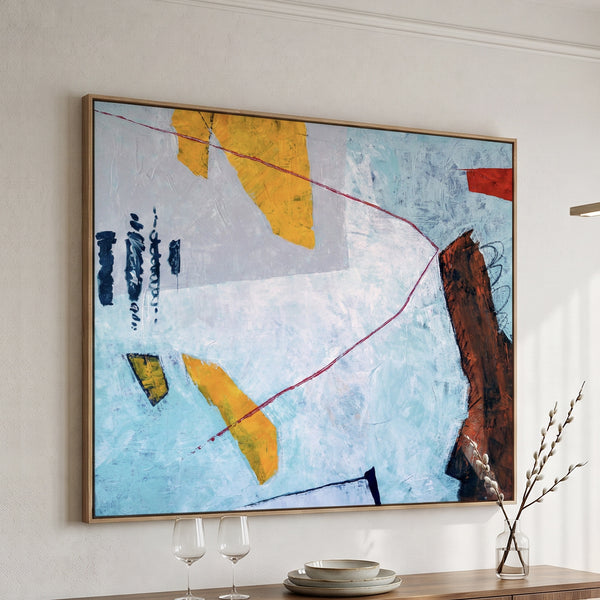 Abstract Wall Art Large Blue Modern Original Oil Painting, Textured Canvas — "Tale II (Horizontal Ver.)"