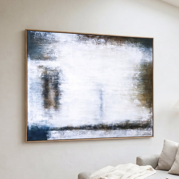 Moody White Abstract Wall Art — Large Original Oil Painting, Textured Canvas — "Waiting (Horizontal Ver.)"
