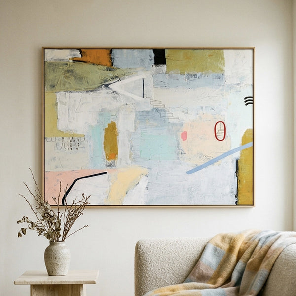 Serene Neutral Modern Abstract Wall Art — Large Original Oil Painting, Textured Canvas — "Daydream of Wednesday (Horizontal Ver.)"