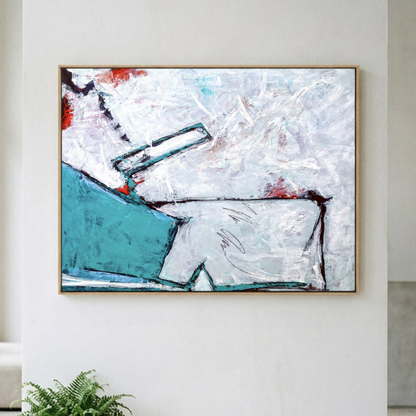Teal Bold Abstract Wall Art — Large Original Oil Painting, Textured Canvas — "Door II (Horizontal Ver.)"