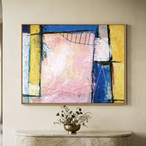 Pink Blue Abstract Wall Art — Large Original Oil Painting, Textured Canvas — "Hope (Horizontal Ver.)"