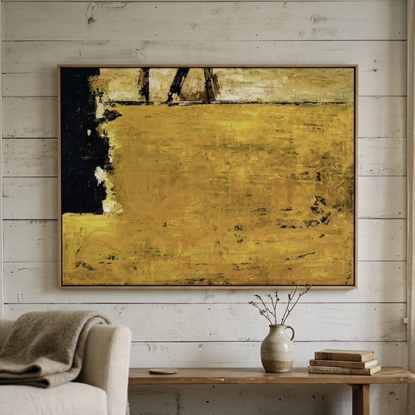 Yellow Abstract Wall Art — Modern Textured Original Oil Painting, Large Canvas — "Field of yellow (Horizontal Ver.)"