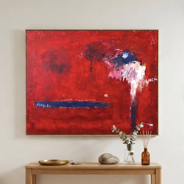 Bold Red Modern Abstract Wall Art — Vibrant Original Oil Painting, Textured Canvas — "Of the passion (Horizontal Ver.)"