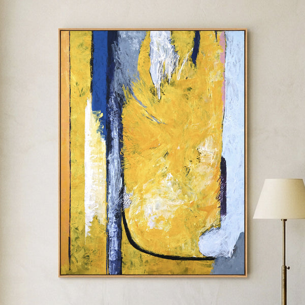 Vibrant Yellow Modern Abstract Wall Art — Original Oil Painting, Textured Canvas — "Clearpool (Vertical Ver.)"