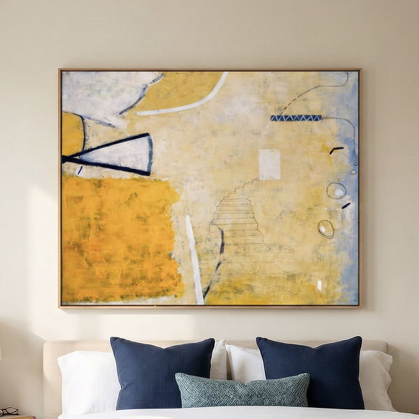 Large Yellow Minimalist Abstract Wall Art — Original Oil Painting, Textured Canvas — "Monday dream (Horizontal Ver.)"