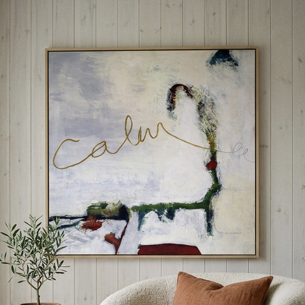 Serene White Minimalist Abstract Wall Art — Original Oil Painting, Textured Canvas — "Calm (Square Ver.)"