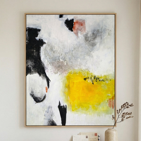 Oversized Black Yellow Abstract Wall Art — Original Oil Painting, Textured Canvas — "Sign (Vertical Ver.)"