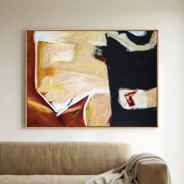 Large Moody Black Abstract Wall Art — Original Oil Painting, Textured Canvas — "In that manner (Horizontal Ver.)"