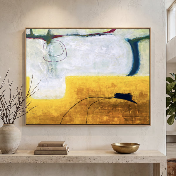 Vibrant Yellow Abstract Wall Art — Large Original Oil Painting, Textured Canvas — "The fourth (Horizontal Ver.)"