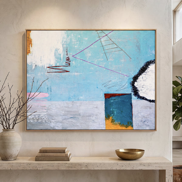 Large Moody Blue Abstract Wall Art — Original Oil Painting, Textured Canvas — "Tale III (Horizontal Ver.)"
