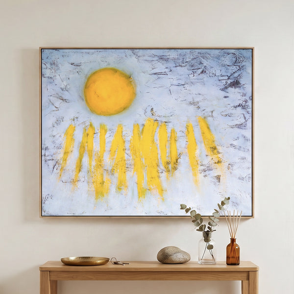 Large Teal Bold Abstract Wall Art — Original Oil Painting, Textured Canvas — "Sole (Horizontal Ver.)"
