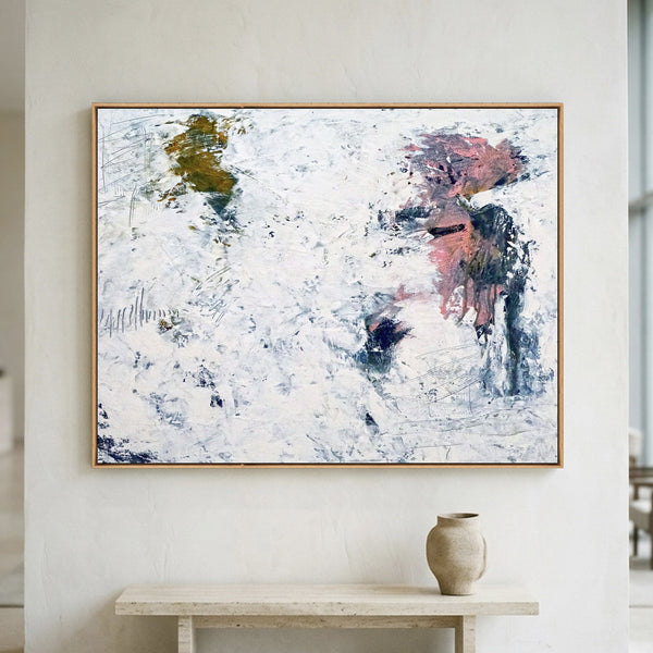 Serene Pink Minimalist Abstract Wall Art — Original Oil Painting, Textured Canvas — "Forgotten memories (Horizontal Ver.)"
