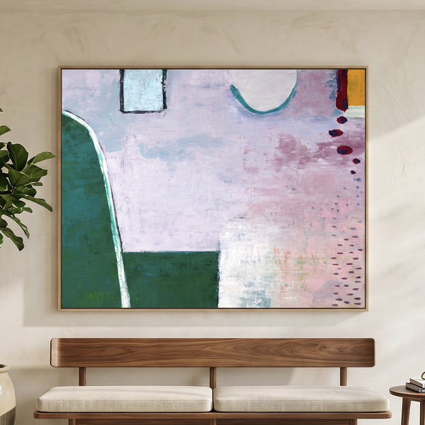 Pink Modern Abstract Wall Art — Large Original Oil Painting, Textured Canvas — "Purple sprinkle (Horizontal Ver.)"