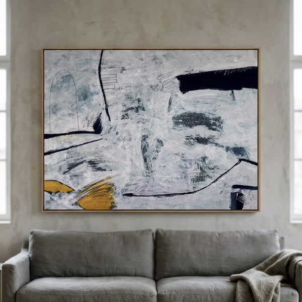 Large Neutral Minimalist Abstract Wall Art — Original Oil Painting, Textured Canvas — "Independent variable (Horizontal Ver.)"