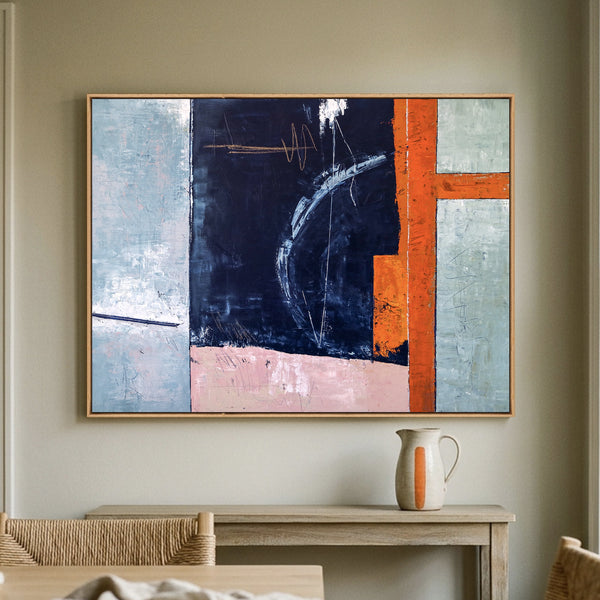 Moody Navy Abstract Wall Art — Large Original Oil Painting, Textured Canvas — "Composition A (Horizontal Ver.)"