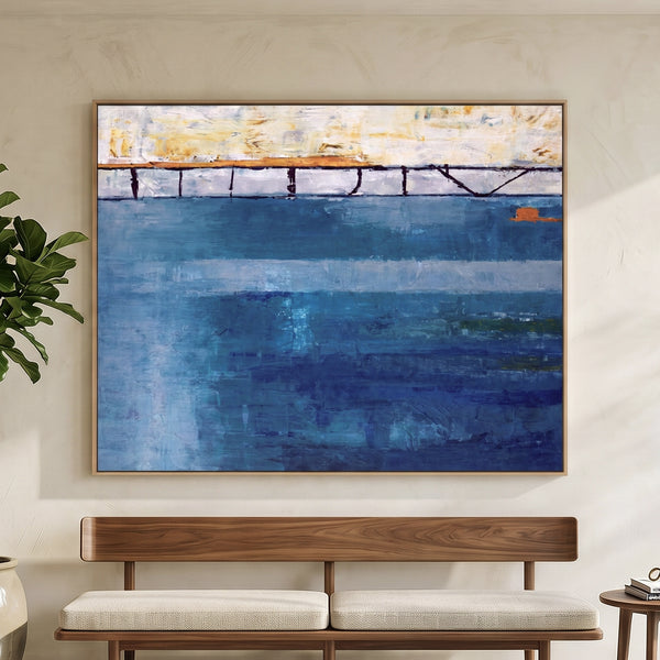 Cool Blue Moody Abstract Wall Art — Original Oil Painting, Textured Canvas — "Passage (Horizontal Ver.)"