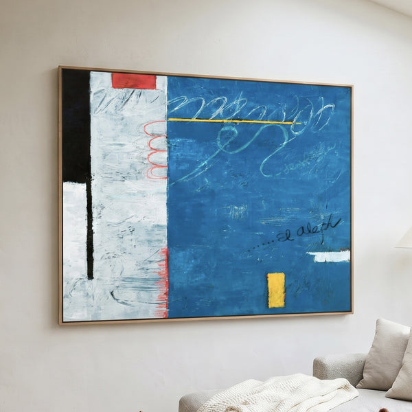 Abstract Wall Art Blue Modern Dynamic Original Oil Painting, Textured Canvas — "The Aleph (Horizontal Ver.)"