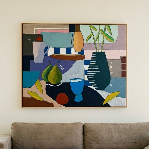Moody Neutral Minimalist Abstract Wall Art — Original Oil Painting, Textured Canvas — "Ein Tisch II"