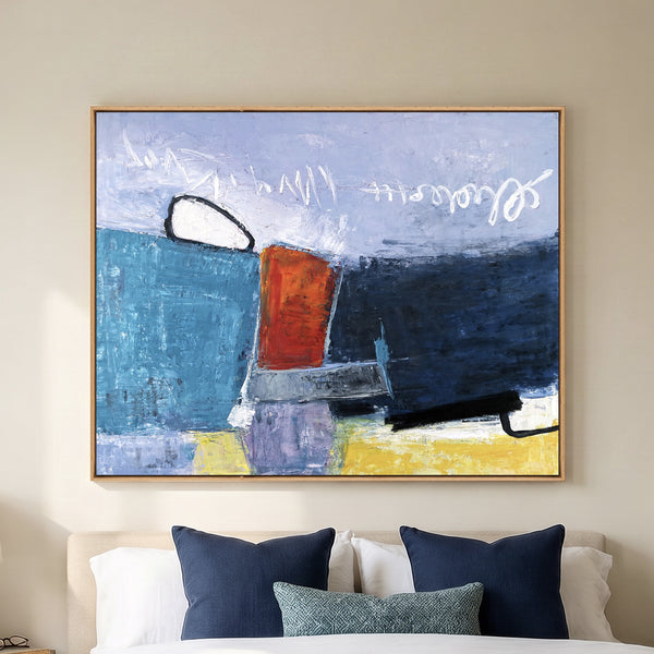 Abstract Wall Art, Bold Teal Modern Original Oil Painting — Textured Canvas Statement — "Mediate (Horizontal Ver.)"