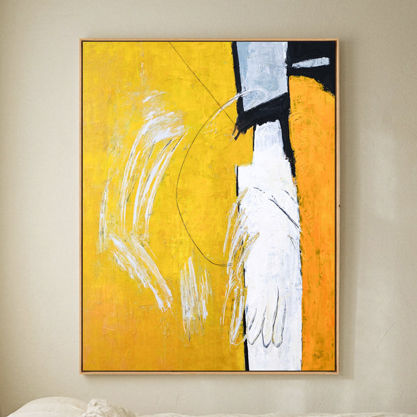 Bold Yellow Modern Abstract Wall Art — Large Original Oil Painting, Textured Canvas — "Gelb (Vertical Ver.)"