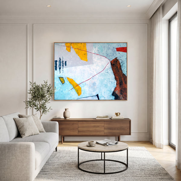 Abstract Wall Art Large Blue Modern Original Oil Painting, Textured Canvas — "Tale II (Horizontal Ver.)"