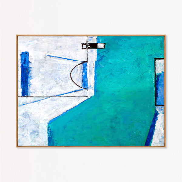 Teal Blue Bold Abstract Wall Art — Large Modern Original Oil Painting, Textured Canvas — "Out there (Horizontal Ver.)"