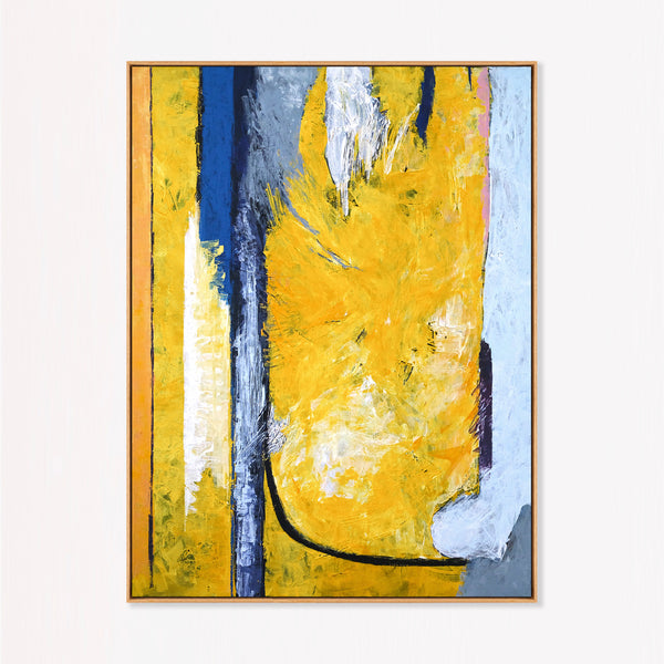 Vibrant Yellow Modern Abstract Wall Art — Original Oil Painting, Textured Canvas — "Clearpool (Vertical Ver.)"