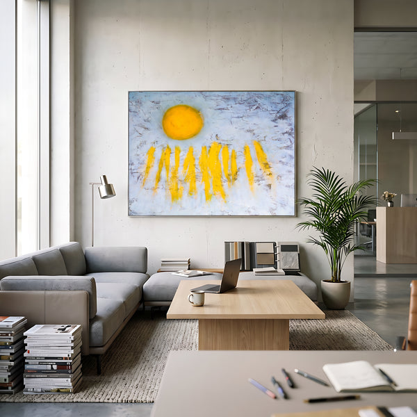 Large Teal Bold Abstract Wall Art — Original Oil Painting, Textured Canvas — "Sole (Horizontal Ver.)"