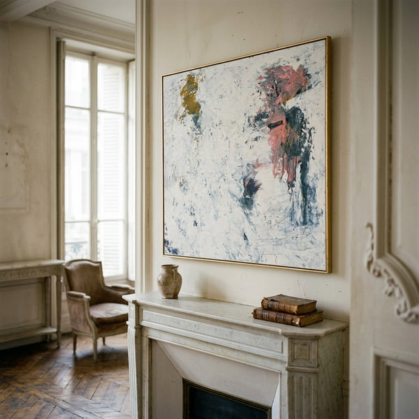 Serene Pink Minimalist Abstract Wall Art — Original Oil Painting, Textured Canvas — "Forgotten memories (Horizontal Ver.)"